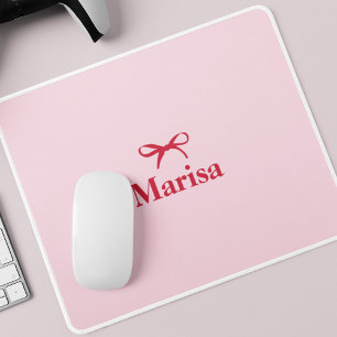 Personalised Pink & Red Bow Name Mouse Pad