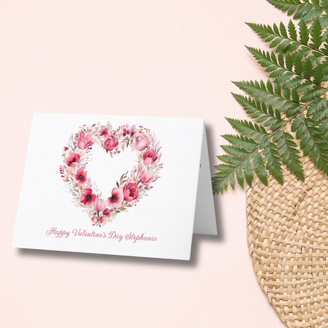 Personalised Pink Red Floral Heart Valentine's Day Thank You Card (Floral Pink Red Heart Valentine's Day Card. Personalize your message)