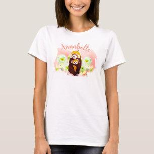 Personalised Pink Red Panda Mum Baby T-shirt