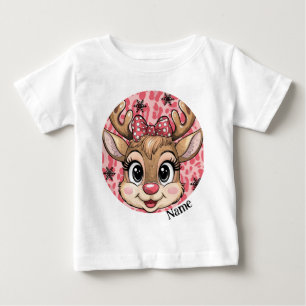 Personalised pink reindeer holiday baby T-Shirt