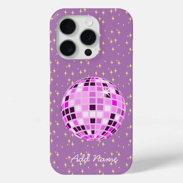 Personalised Pink Retro Disco Ball Purple Case-Mate iPhone Case (Back)