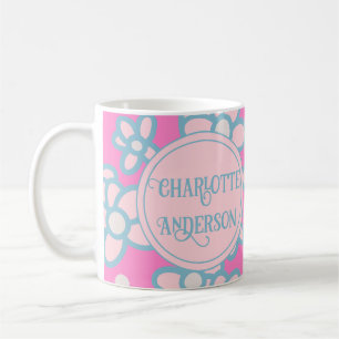 Personalised Pink Retro Flower Coffee Mug