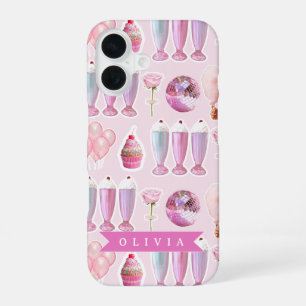 Personalised Pink Retro Milkshake Cute Coquette iPhone 16 Case