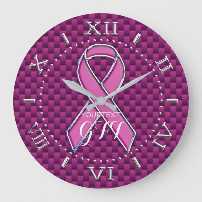 Personalised Pink Ribbon Awareness on a Large Clock (Front)