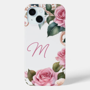 Personalised Pink Rose and Gold iPhone 15 Case