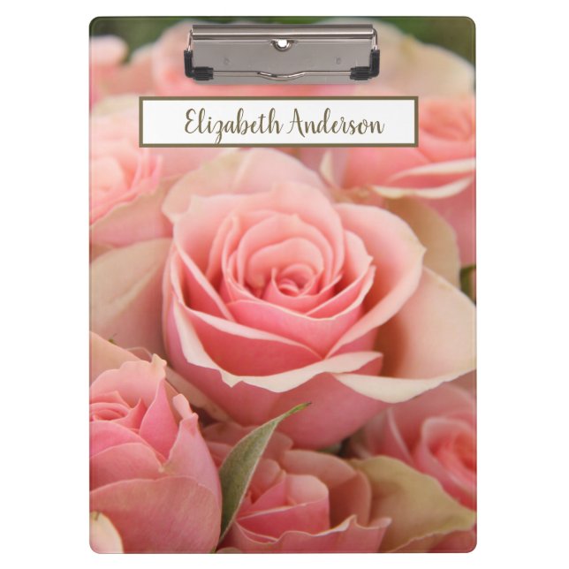 Personalised Pink Rose Blooms Clipboard (Front)