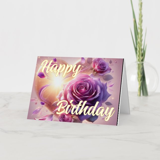 Personalised Pink Rose Elegant Birthday Wish Foil Greeting Card (Front)