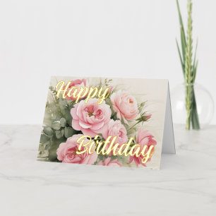 Personalised Pink Rose Elegant Birthday Wish Foil Greeting Card