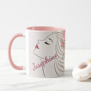Personalised Pink Rose Floral Hair Woman Elegant Mug