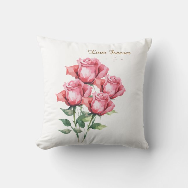 Personalised  Pink Rose Floral Throw Pillow Cover  (Front)