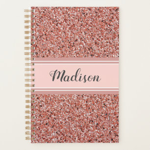 Personalised Pink Rose Gold Glitter Monogram Planner