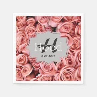 Personalised Pink Rose Monogram Event Napkins