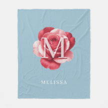 Personalised Pink Rose Monogram Name Soft Blue