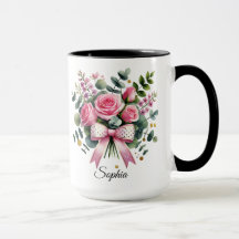 Personalised Pink Rose Name Mug Elegant Gift