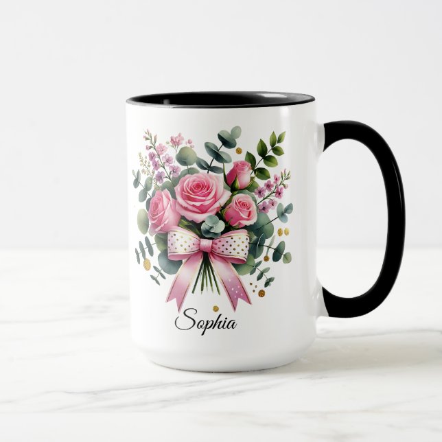 Personalised Pink Rose Name Mug Elegant Gift (Right)