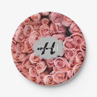 Personalised Pink Rose Paper Plates