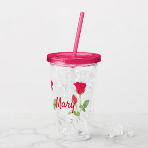 Personalised pink rose pink acrylic tumbler