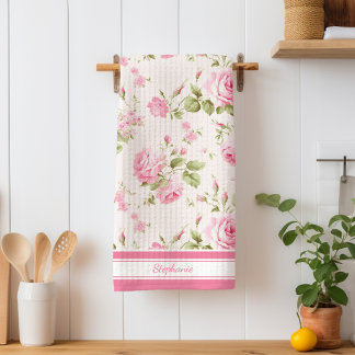 Personalised Pink Rose Tea Towel