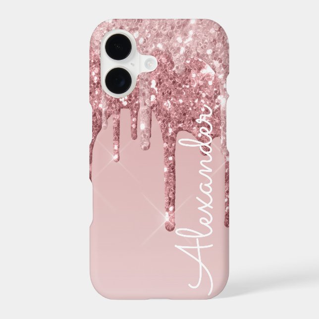 Personalised Pink Rosegold Dripping Glitter BUDGET iPhone Case (Back)