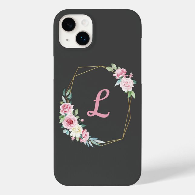 Personalised Pink Roses on Grey Case-Mate iPhone Case (Back)