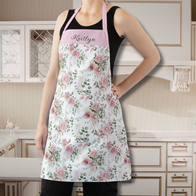 Personalised Pink Roses Pattern Floral Garden Apron (Creator Uploaded)