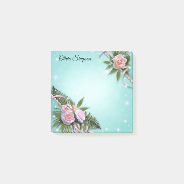 Personalised Pink Roses Post-It Notes (Front)