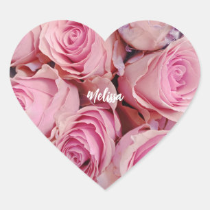 Personalised pink roses romantic floral  heart sticker