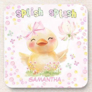 Personalised Pink Rubber Duck  Coaster