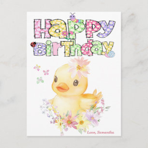 Personalised Pink Rubber Duck First Birthday Card