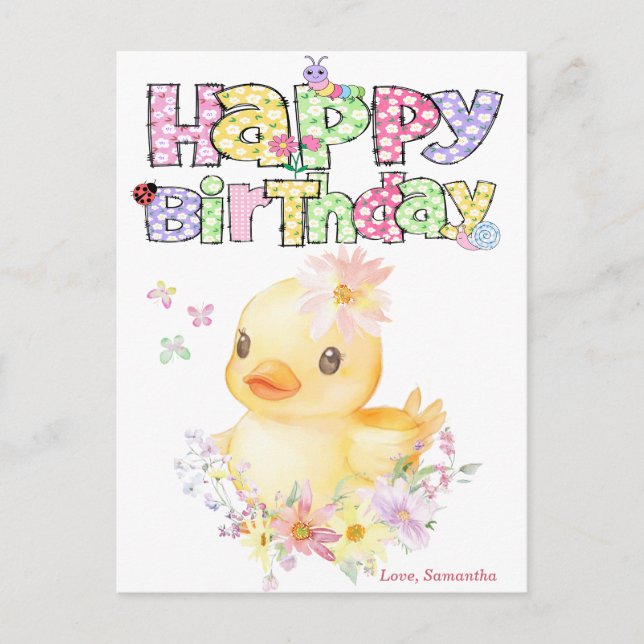 Personalised Pink Rubber Duck First Birthday Card (Front)