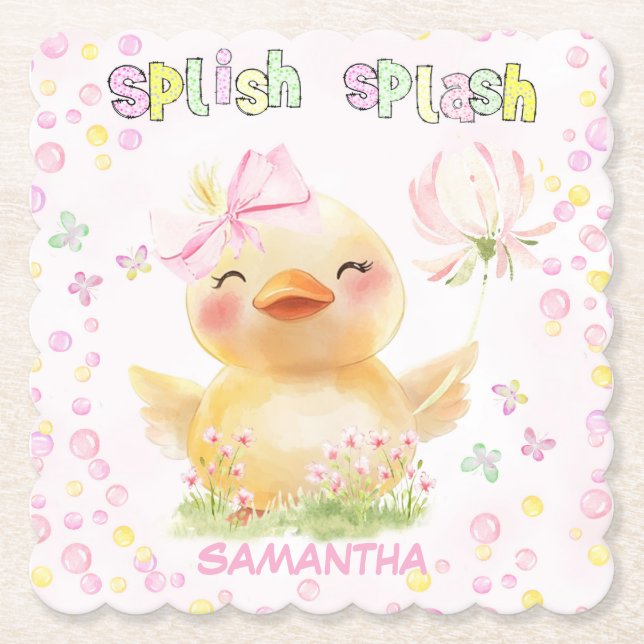 Personalised Pink Rubber Duck Paper Napkin Coaster (Front)