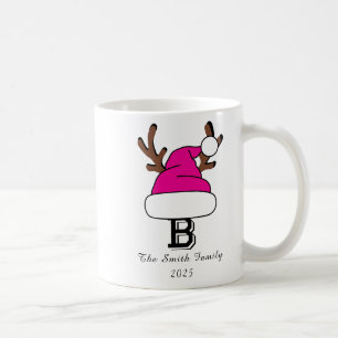 Personalised Pink Santa Hat Monogram Christmas Coffee Mug