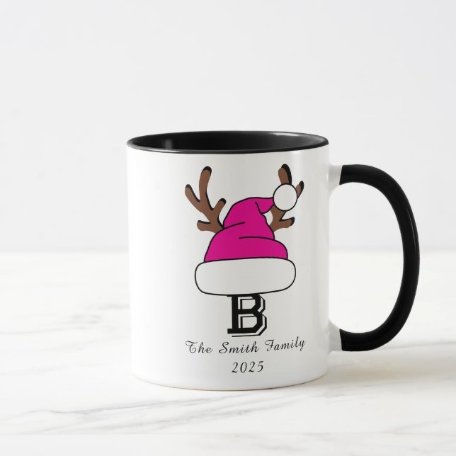 Personalised Pink Santa Hat Monogram Christmas Mug (Right)