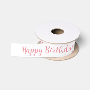 Personalised Pink Script Happy Birthday Name Satin Ribbon