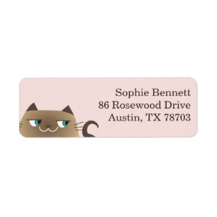 Personalised Pink Siamese Cat Return Address Label