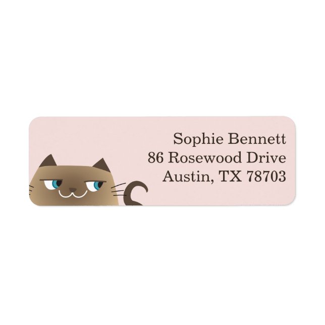 Personalised Pink Siamese Cat Return Address Label (Front)