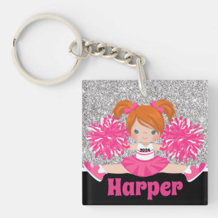 Personalised Pink & Silver Cheerleading Keychain