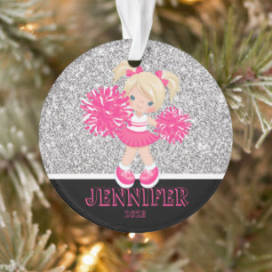Personalised Pink & Silver Cheerleading Ornament 