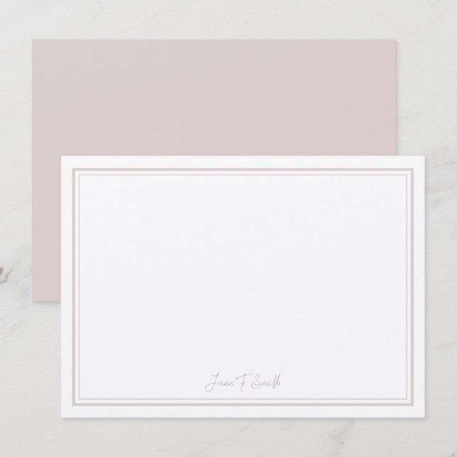 Personalised Pink Simple Modern Border Stationary Thank You Card (Front/Back)