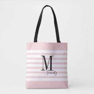 Personalised pink simple name and monogram tote bag