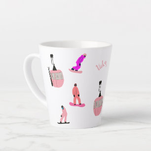 Personalised Pink Snowboard Snowboarding Small Latte Mug