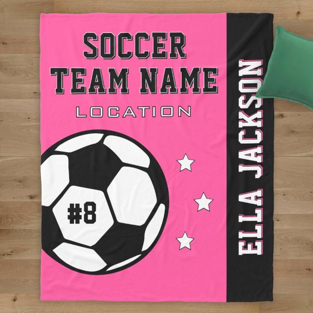 Personalised Pink Soccer Player Name Fleece Blanket (Creator Uploaded)