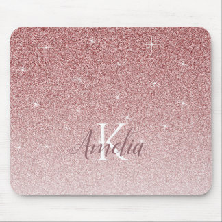 Personalised Pink Sparkle Glitter Monogram Mouse Pad