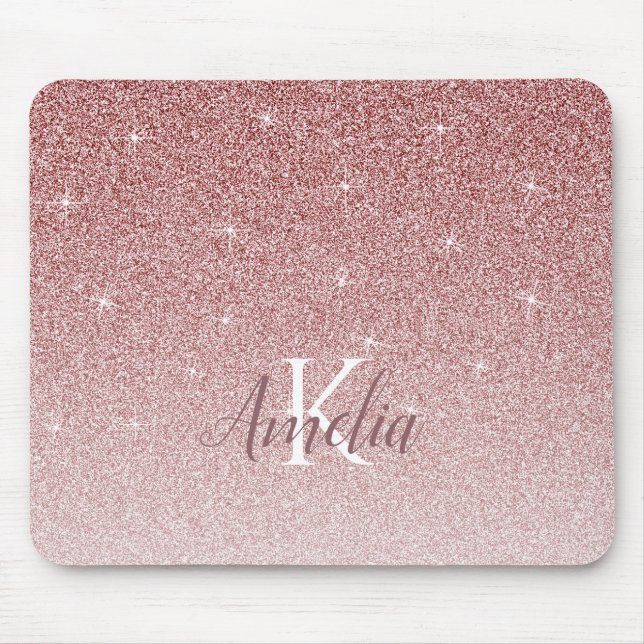 Personalised Pink Sparkle Glitter Monogram Mouse Pad (Front)