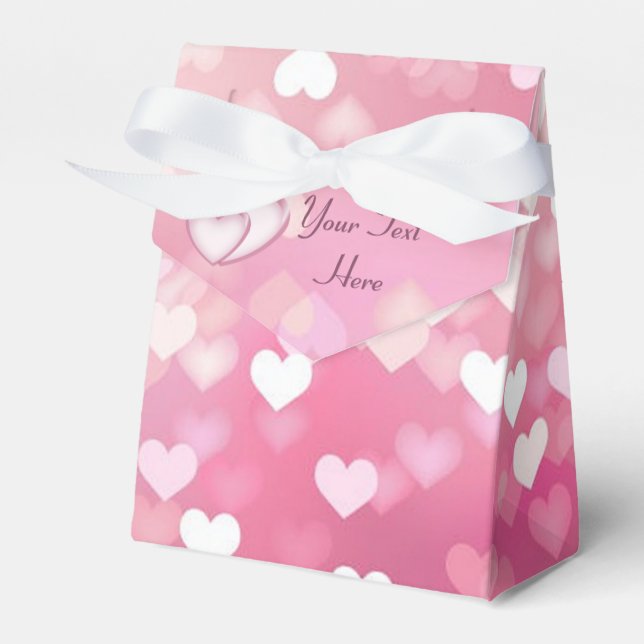 Personalised Pink Sparkle Hearts Favour Box (Front Side)