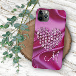 Personalised Pink Sparkling Diamonds Heart Art iPhone 11 Pro Max Case<br><div class="desc">Elegant iPhone case featuring a faux shiny diamond heart on a bright hot pink coloured printed image of wavy satin fabric. With room to customise or personalise with a monogram of your choice. Beautiful, modern, and cool cover for the trend-savvy and art-loving hip trendsetter, artsy motif lover who wants to...</div>