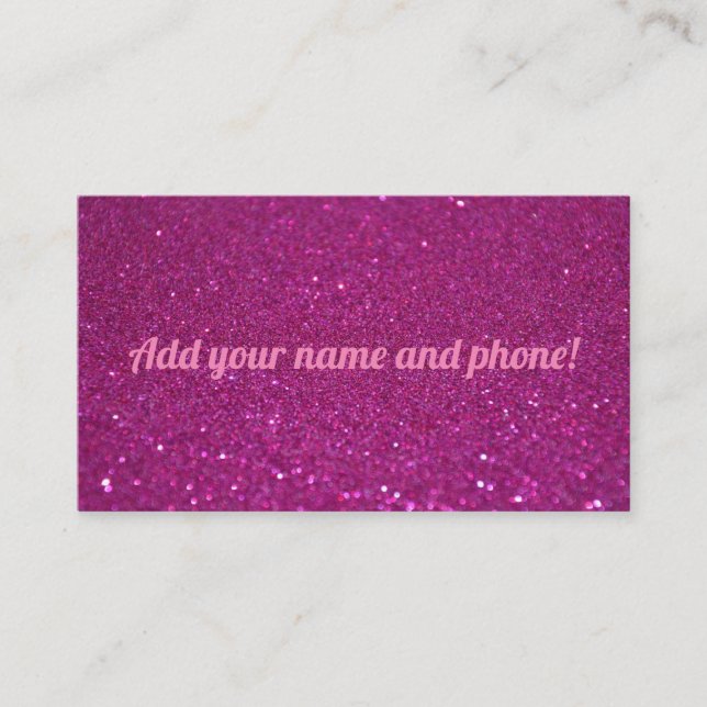 Personalised pink sparkling glitter business card (Front)