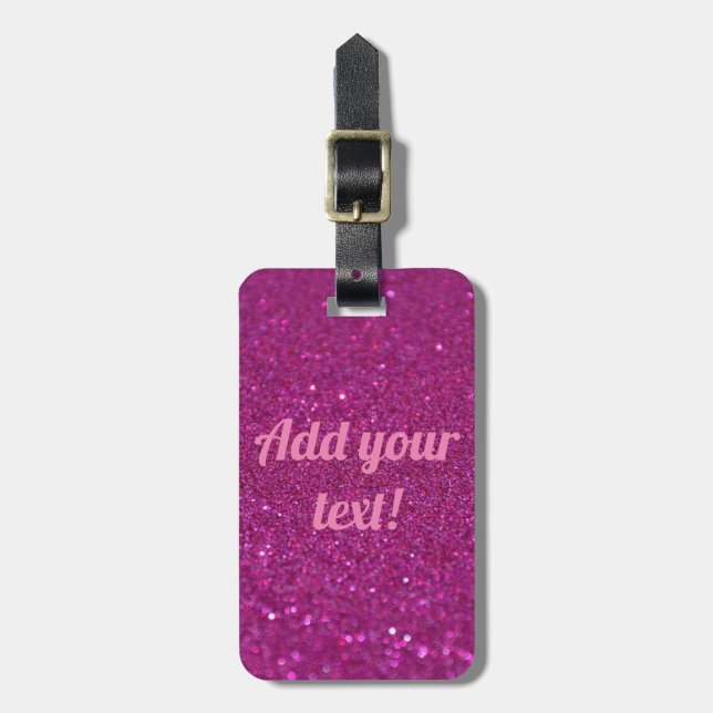 Personalised pink sparkling glitter luggage tag (Front Vertical)