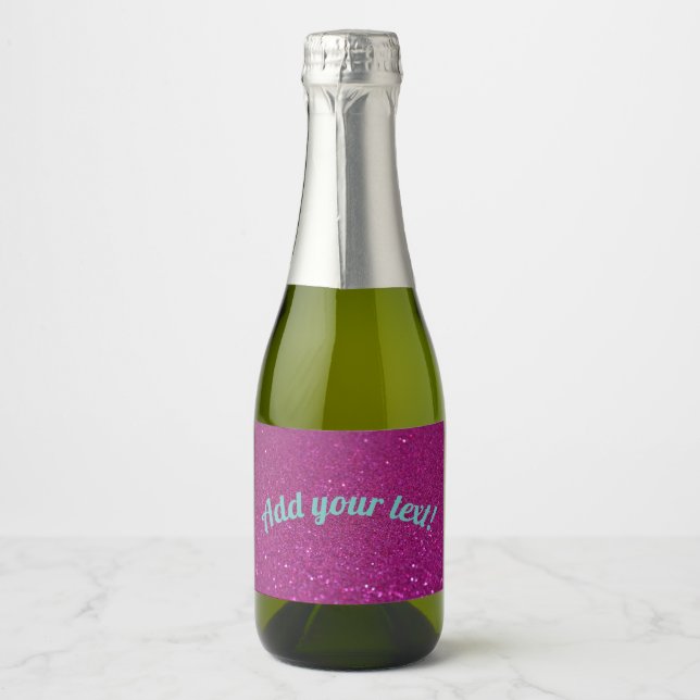 Personalised pink sparkling glitter wine label (Front)
