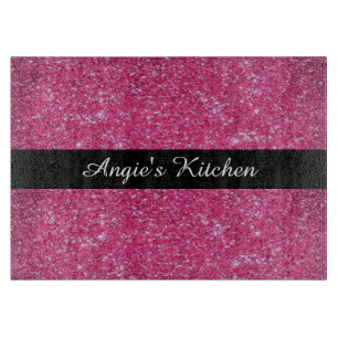 Personalised Pink Sparkly Glitter Kitchen Gadget Cutting Board